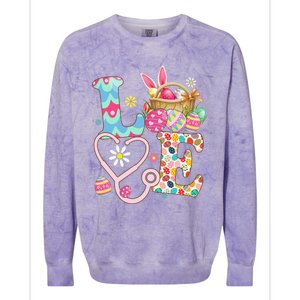 Love Stethoscope Scrub Life Nurse Bunny Easter Day Colorblast Crewneck Sweatshirt