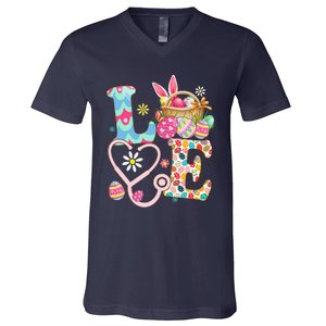 Love Stethoscope Scrub Life Nurse Bunny Easter Day V-Neck T-Shirt