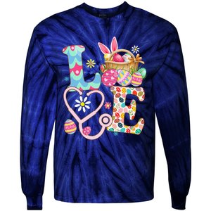 Love Stethoscope Scrub Life Nurse Bunny Easter Day Tie-Dye Long Sleeve Shirt