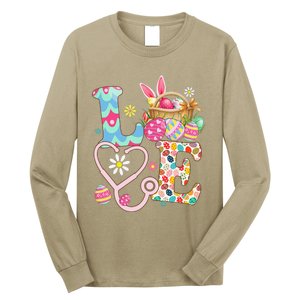 Love Stethoscope Scrub Life Nurse Bunny Easter Day Long Sleeve Shirt