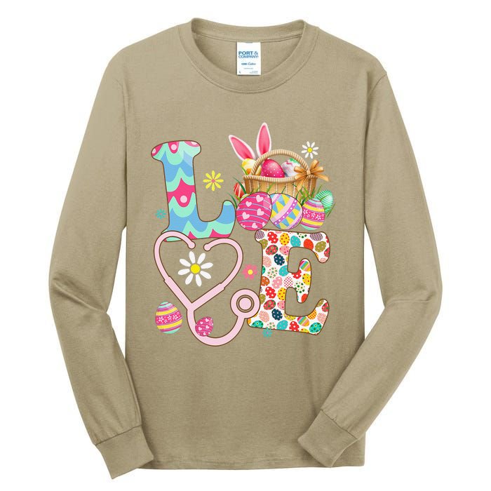 Love Stethoscope Scrub Life Nurse Bunny Easter Day Tall Long Sleeve T-Shirt