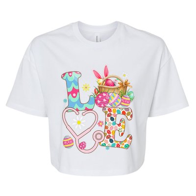 Love Stethoscope Scrub Life Nurse Bunny Easter Day Bella+Canvas Jersey Crop Tee