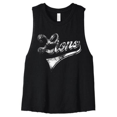 Lions School Sports Fan Team Spirit Mascot Vintage Women's Racerback Cropped Tank