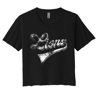 Lions School Sports Fan Team Spirit Mascot Vintage Women's Crop Top Tee