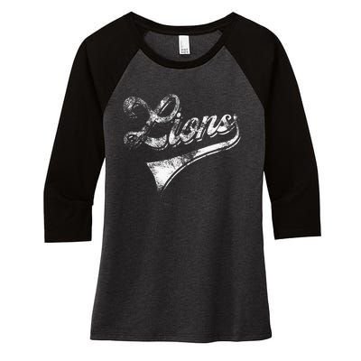 Lions School Sports Fan Team Spirit Mascot Vintage Women's Tri-Blend 3/4-Sleeve Raglan Shirt