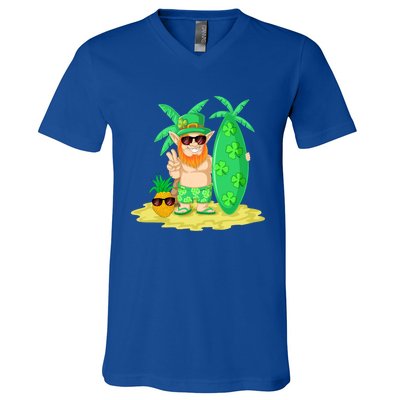 Leprechaun Surfing St Patricks Day Shamrock Leaf Clover Gift V-Neck T-Shirt