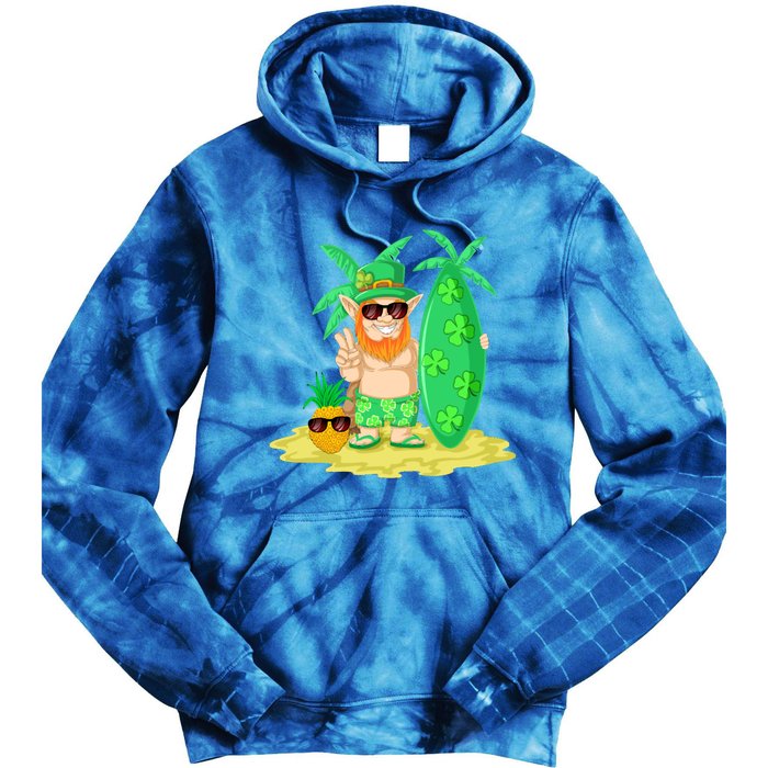 Leprechaun Surfing St Patricks Day Shamrock Leaf Clover Gift Tie Dye Hoodie