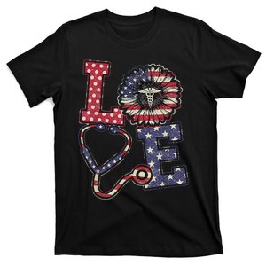 Love Sunflower Stethoscope Nurse Day 4th Of July Nurse Life T-Shirt