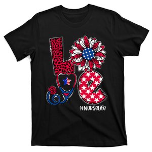 Love Sunflower Stethoscope Nurse Day 4th Of July Nurse Life T-Shirt