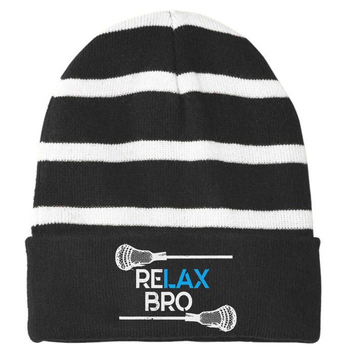 Lacrosse Sport Stick Funny Lax Player Love Striped Beanie with Solid Band