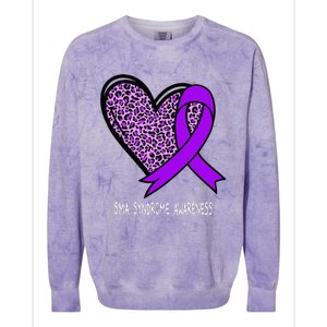 Leopard SMA Syndrome Awareness Purple Ribbon Heart Colorblast Crewneck Sweatshirt