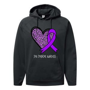 Leopard SMA Syndrome Awareness Purple Ribbon Heart Performance Fleece Hoodie