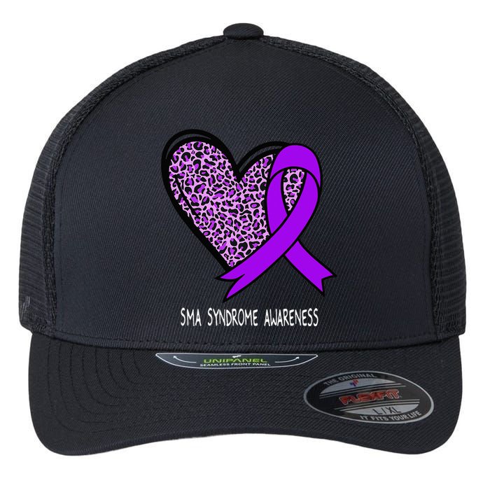 Leopard SMA Syndrome Awareness Purple Ribbon Heart Flexfit Unipanel Trucker Cap