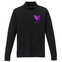 Leopard SMA Syndrome Awareness Purple Ribbon Heart Performance Long Sleeve Polo