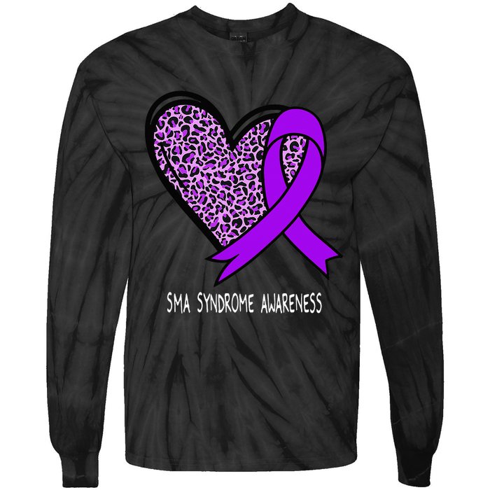 Leopard SMA Syndrome Awareness Purple Ribbon Heart Tie-Dye Long Sleeve Shirt