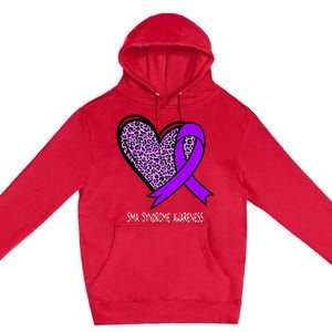 Leopard SMA Syndrome Awareness Purple Ribbon Heart Premium Pullover Hoodie