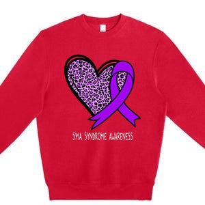 Leopard SMA Syndrome Awareness Purple Ribbon Heart Premium Crewneck Sweatshirt