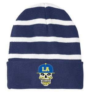 LA Sugar Skull Striped Beanie with Solid Band