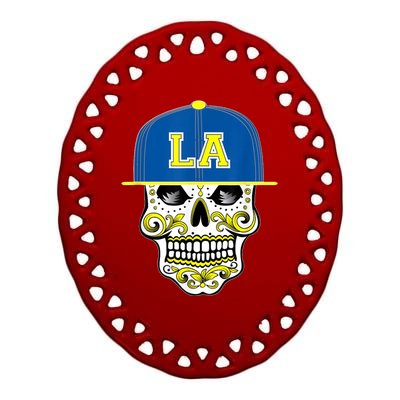 LA Sugar Skull Ceramic Oval Ornament