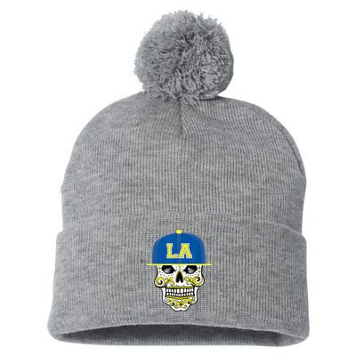 LA Sugar Skull Pom Pom 12in Knit Beanie