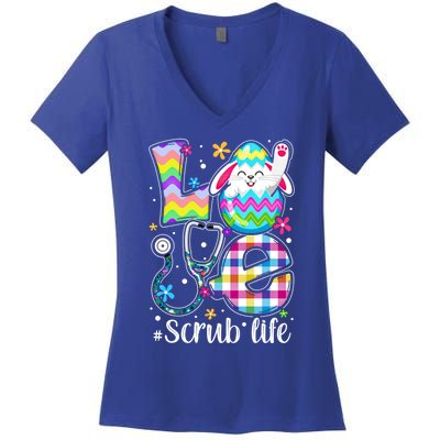 Love Stethoscope Scrub Life Rabbit Nurse Bunny Easter Day Gift Women's V-Neck T-Shirt