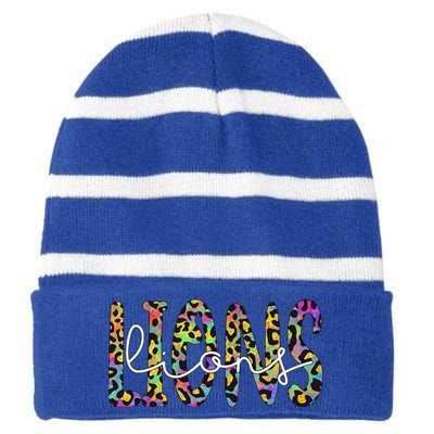 Lions School Sports Fan Team Spirit Mascot Gift Striped Beanie with Solid Band