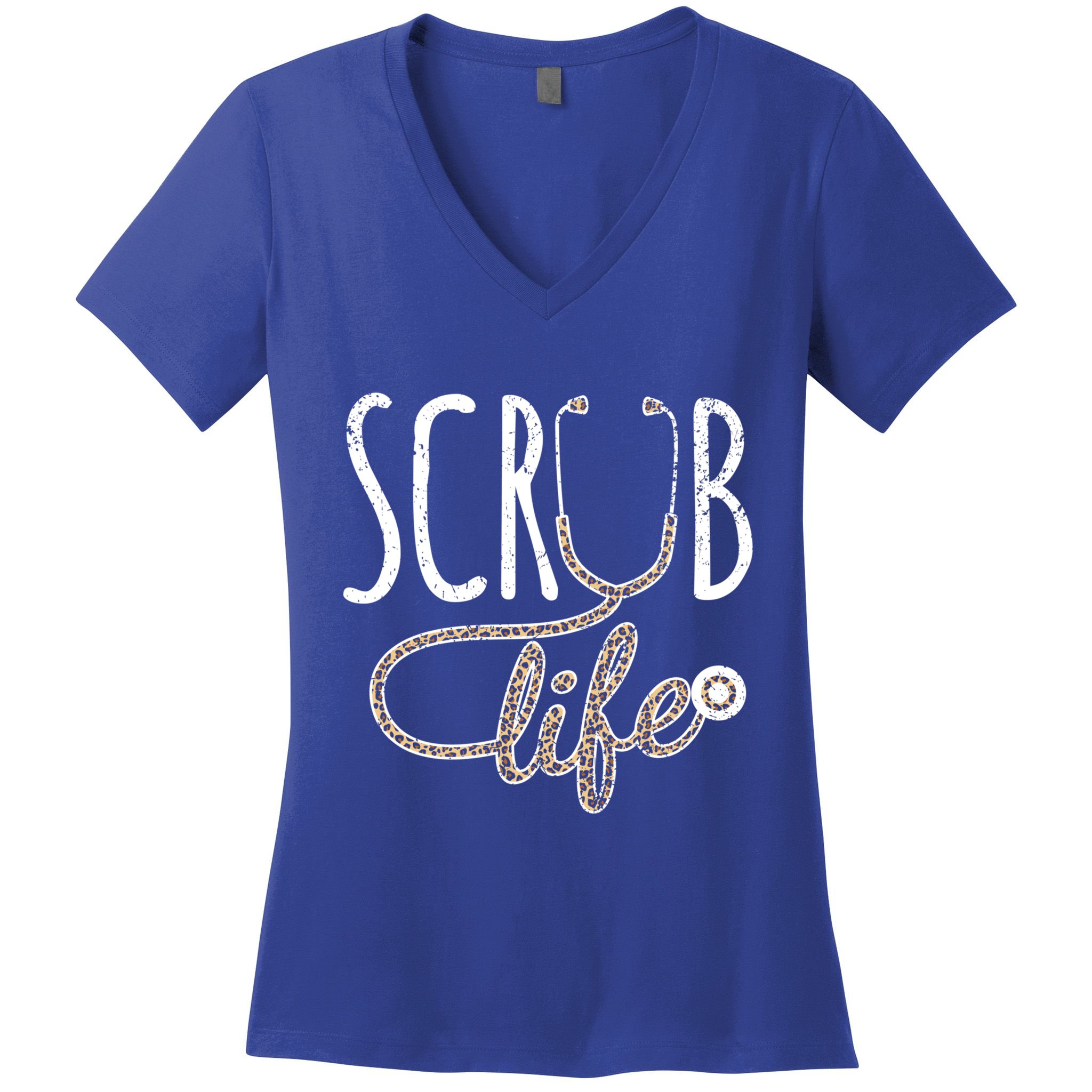 Leopard Stethoscope Scrub Life Registered Nurses Life Gift Women's V-Neck T-Shirt