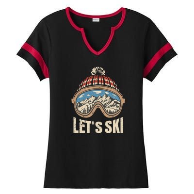 Lets Ski Skiing Lover Ladies Halftime Notch Neck Tee