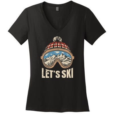 Lets Ski Skiing Lover Women's V-Neck T-Shirt