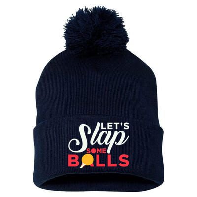 Let's Slap Some Balls Table Tennis Ping Pong Paddle Pom Pom 12in Knit Beanie