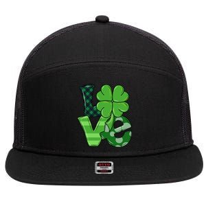 Love Shamrock St Patricks Day 7 Panel Mesh Trucker Snapback Hat