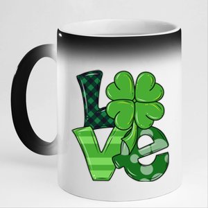 Love Shamrock St Patricks Day 11oz Black Color Changing Mug