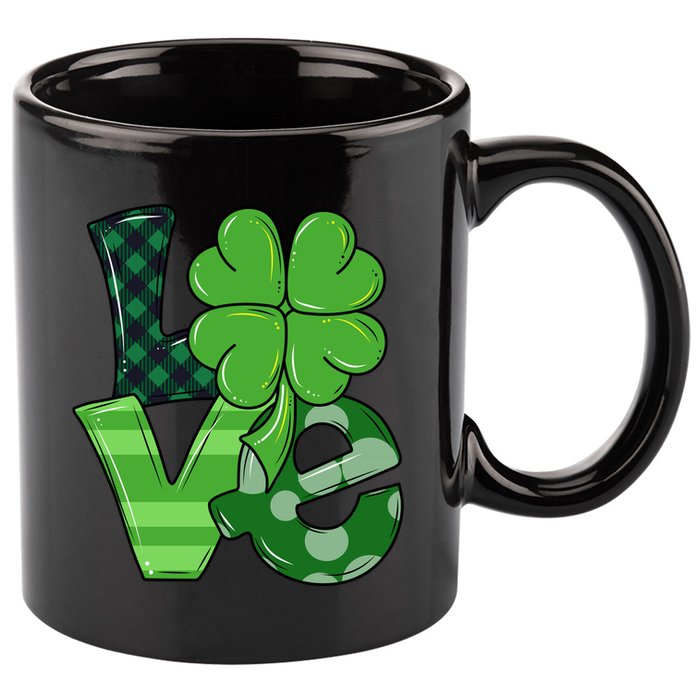 Love Shamrock St Patricks Day 11oz C Handle Ceramic Mug