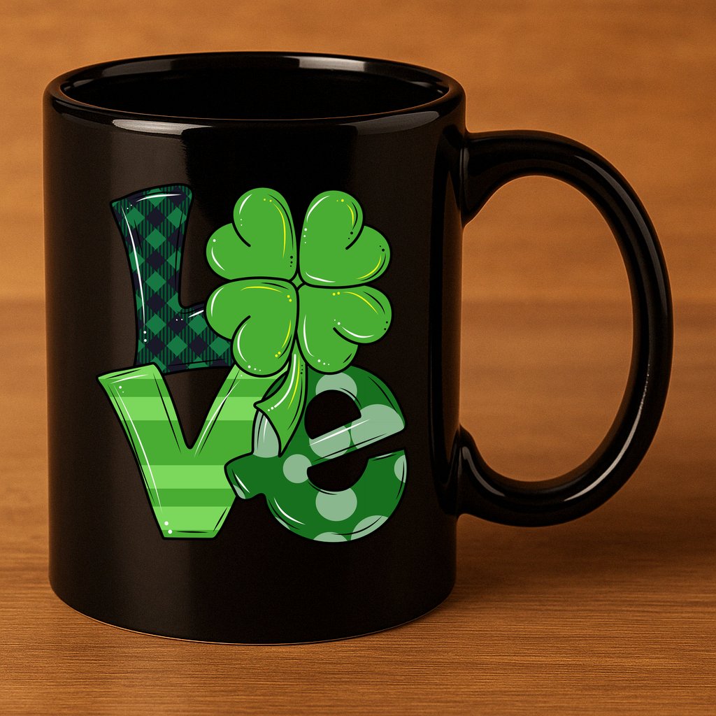 Love Shamrock St Patricks Day 11oz C Handle Ceramic Mug