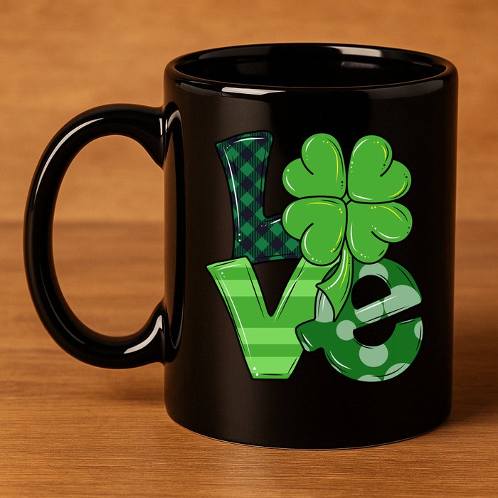 Love Shamrock St Patricks Day 11oz C Handle Ceramic Mug