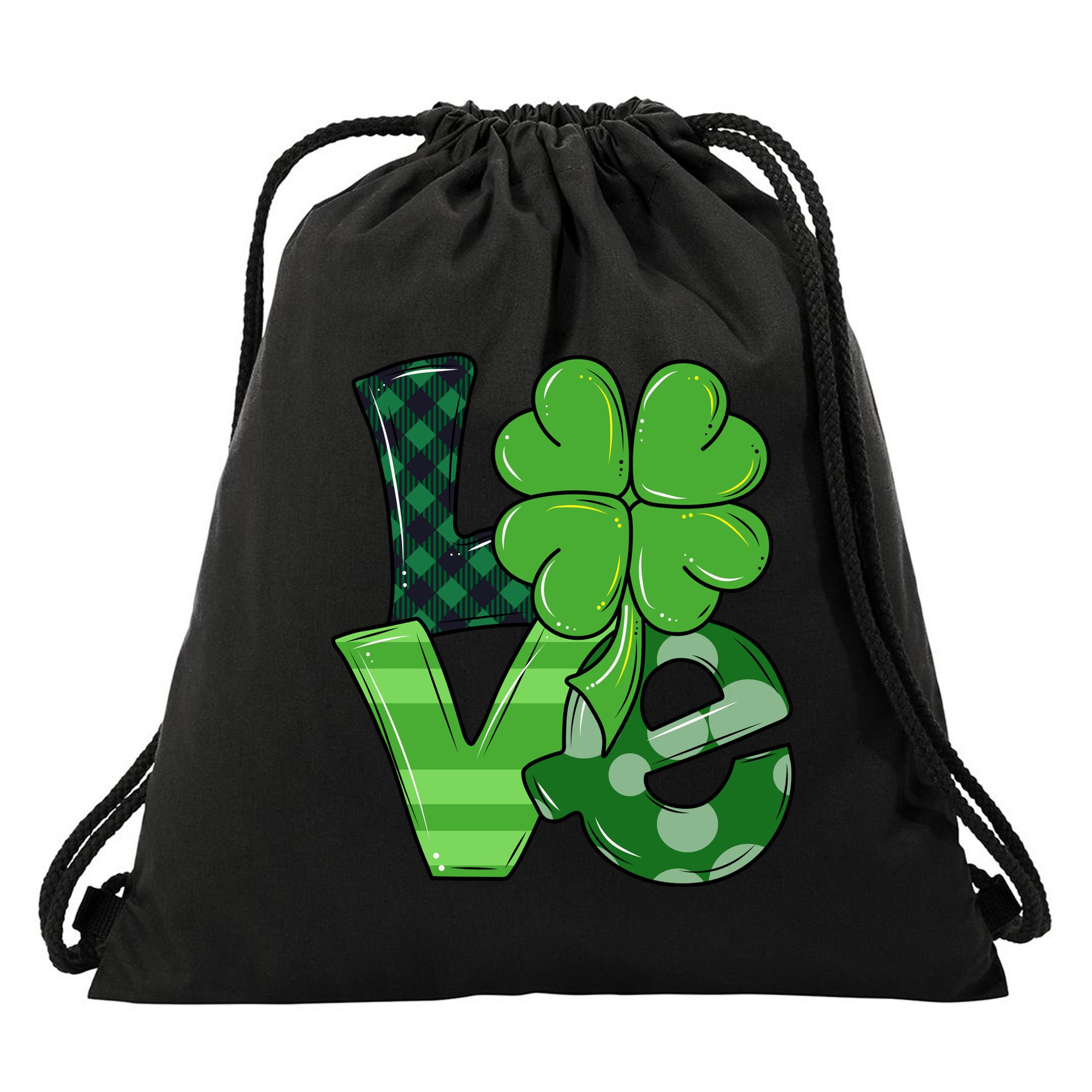 Love Shamrock St Patricks Day Drawstring Bag