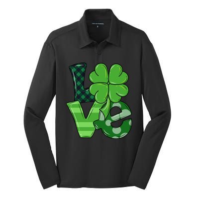 Love Shamrock St Patricks Day Silk Touch Performance Long Sleeve Polo