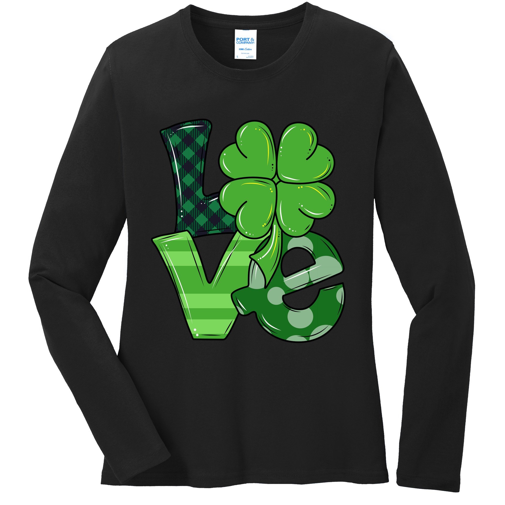 Love Shamrock St Patricks Day Ladies Long Sleeve Shirt