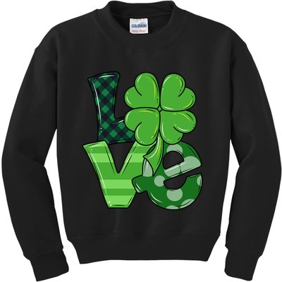 Love Shamrock St Patricks Day Kids Sweatshirt