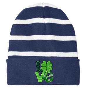 Love Shamrock St Patricks Day Striped Beanie with Solid Band