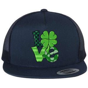 Love Shamrock St Patricks Day Flat Bill Trucker Hat