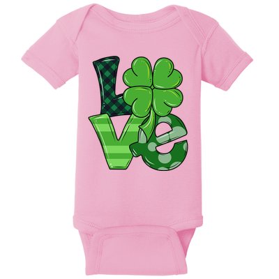 Love Shamrock St Patricks Day Baby Bodysuit