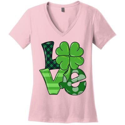Love Shamrock St Patricks Day Women's V-Neck T-Shirt