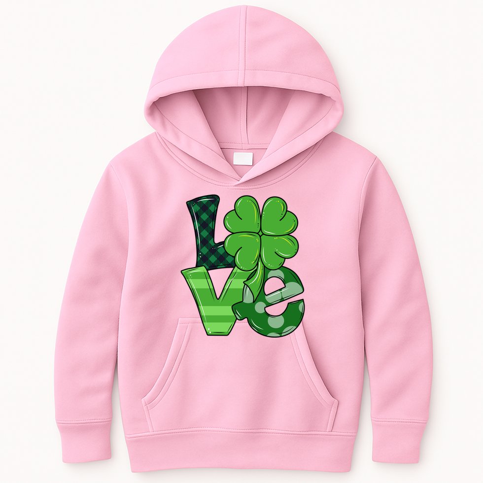 Love Shamrock St Patricks Day Kids Hoodie