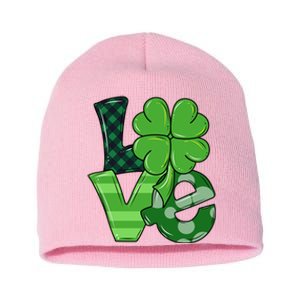 Love Shamrock St Patricks Day Short Acrylic Beanie