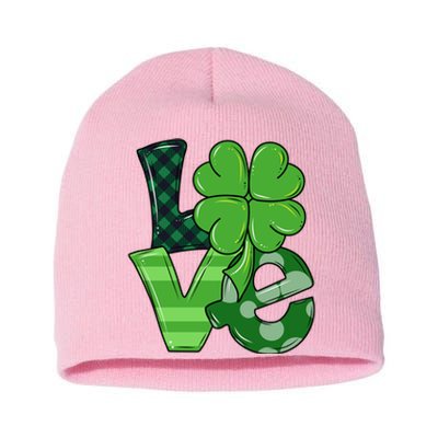 Love Shamrock St Patricks Day Short Acrylic Beanie