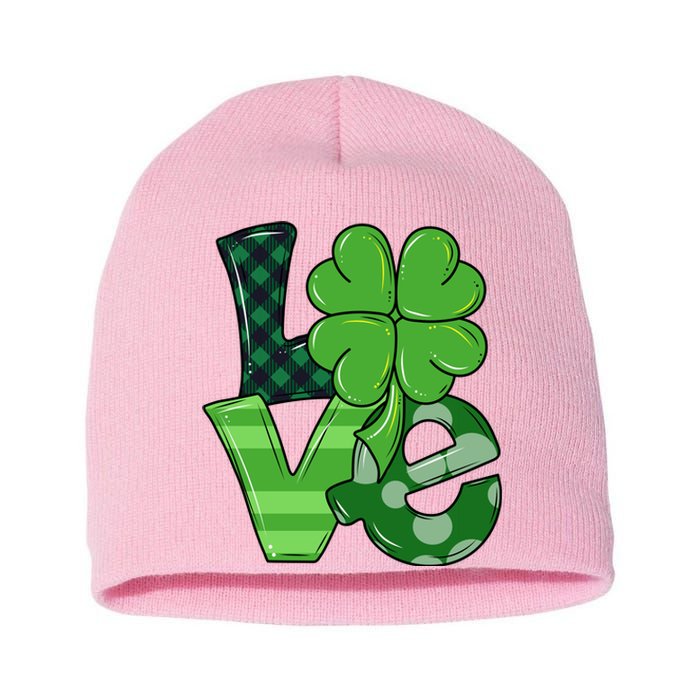 Love Shamrock St Patricks Day Short Acrylic Beanie