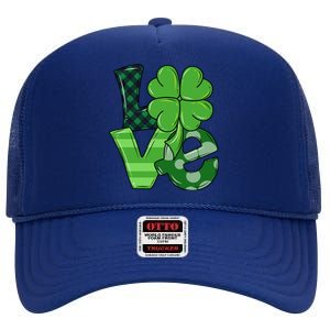 Love Shamrock St Patricks Day High Crown Mesh Back Trucker Hat