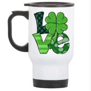 Love Shamrock St Patricks Day Stainless Steel Travel Mug