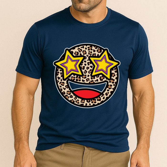 Leopard Star Smiley Face Cute Cooling Performance Crew T-Shirt